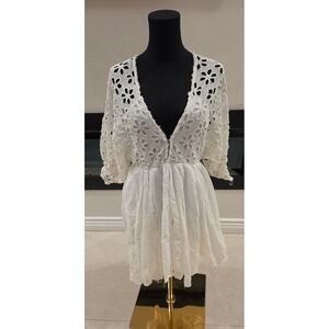 Free People Floral Eyelet Lace Open Back Mini Dress Boho Cottagecore 
Festival S